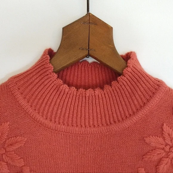 Vintage 90's Grandma Embroidered Cottagecore Turtle Neck Sweater Size M - Picture 4 of 10